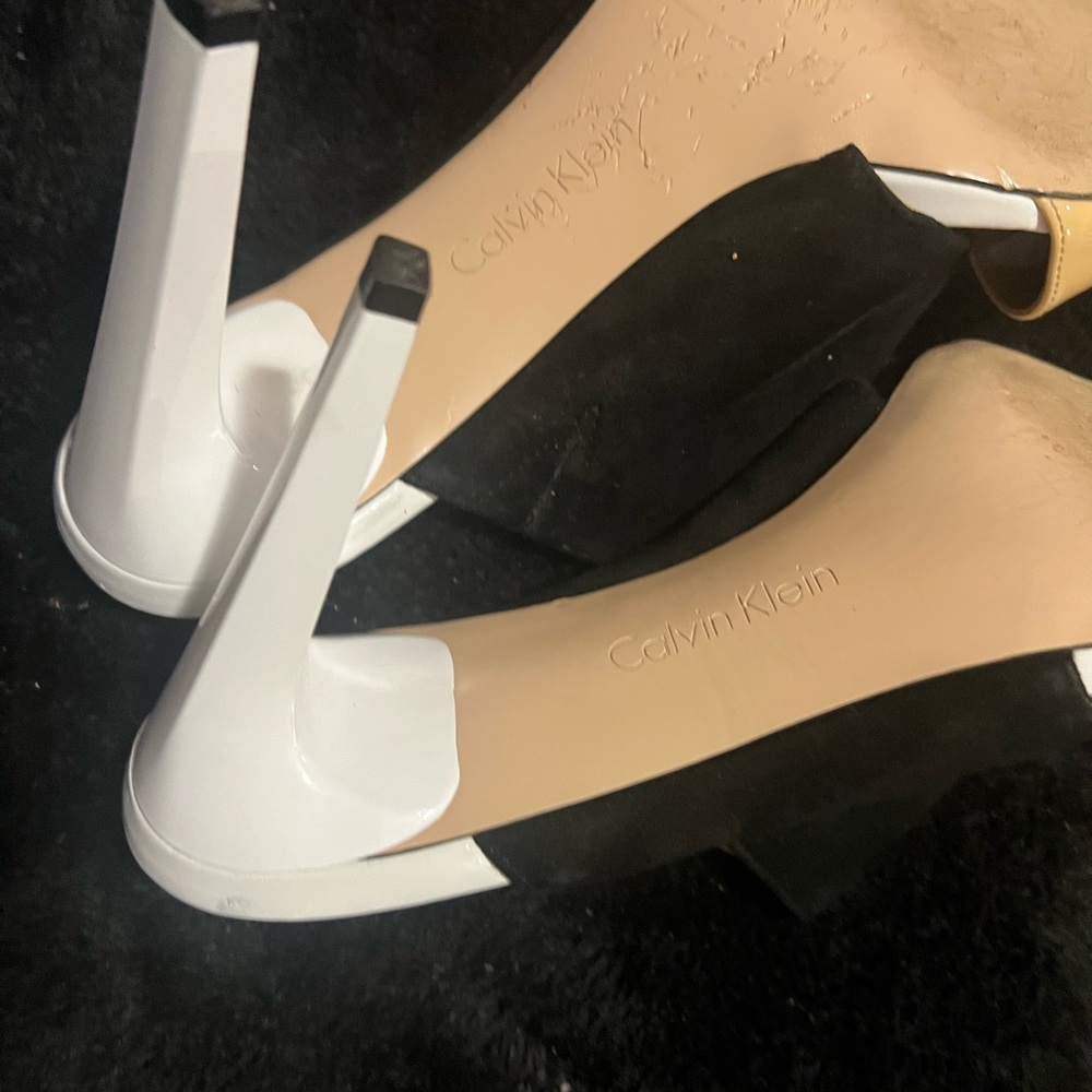 Calvin Klein Black Suede Pumps with White Block Heels